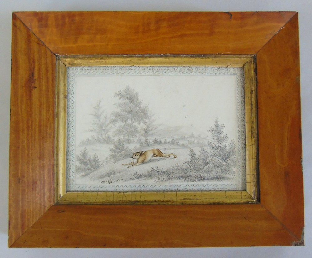 Antique Watercolour Painting Hare 19th Century