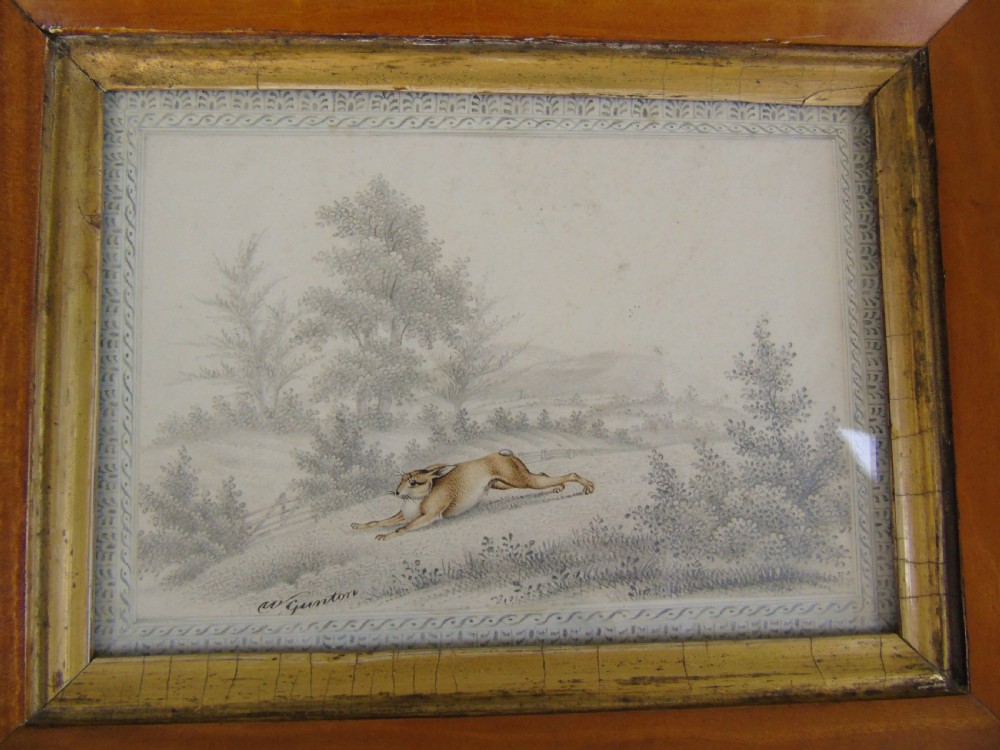 Antique Watercolour Painting Hare 19th Century View VI