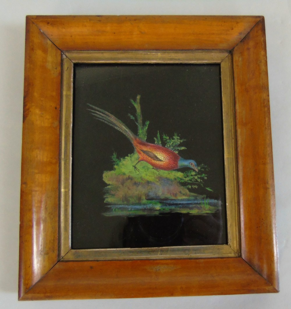 Antique Painting on Silk Pheasant 19th Century View IV