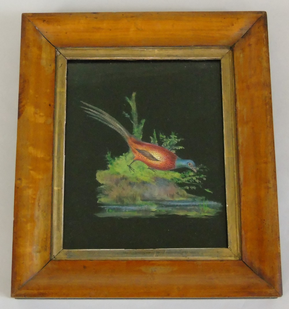 Antique Painting on Silk Pheasant 19th Century View V