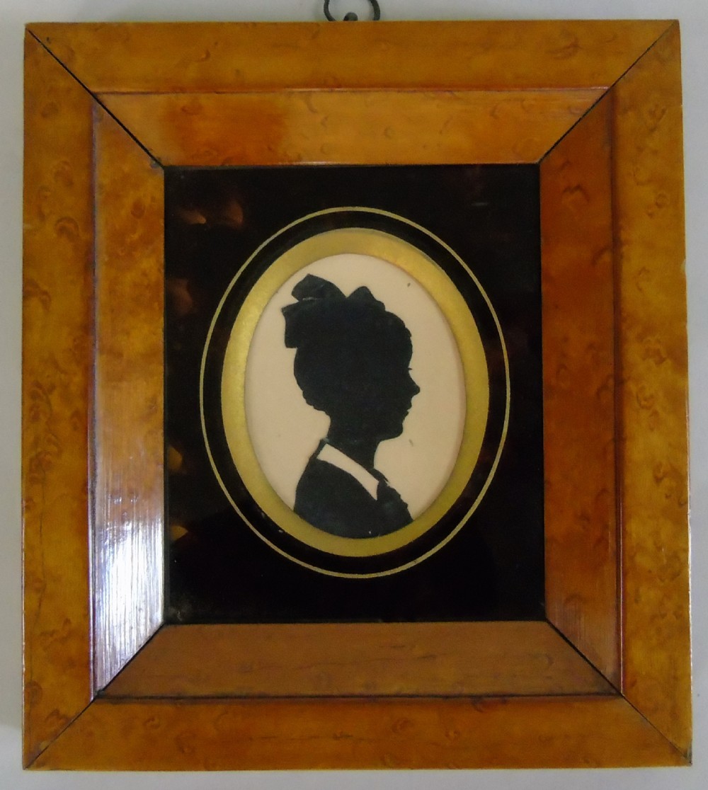 Beautiful Portrait Miniature Silhouette in Burr Walnut Frame View II