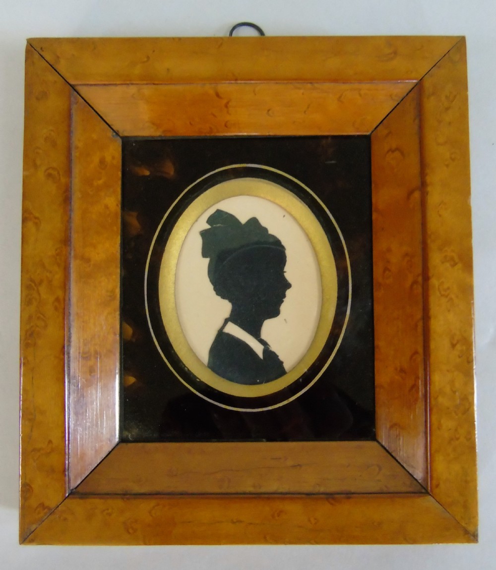 Beautiful Portrait Miniature Silhouette in Burr Walnut Frame View III