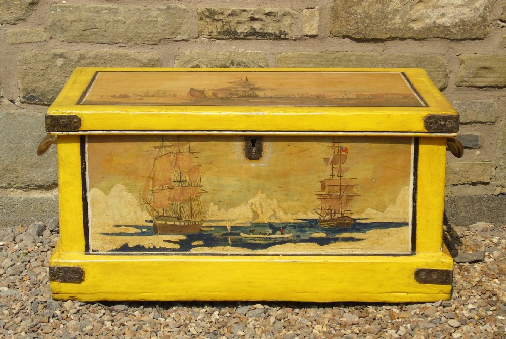 Rare Hand Painted Georgian Sea Chest Whaling