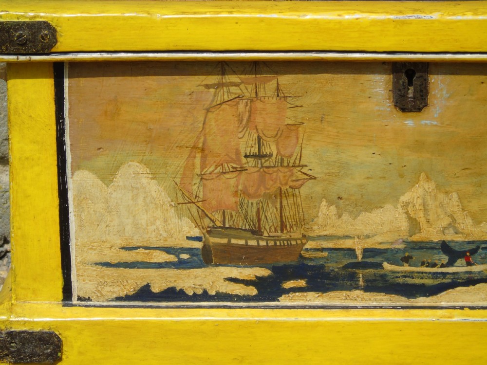 Rare Hand Painted Georgian Sea Chest Whaling View II