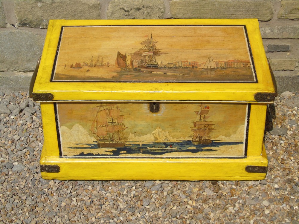 Rare Hand Painted Georgian Sea Chest Whaling View III