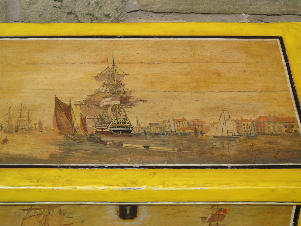 Rare Hand Painted Georgian Sea Chest Whaling View IV