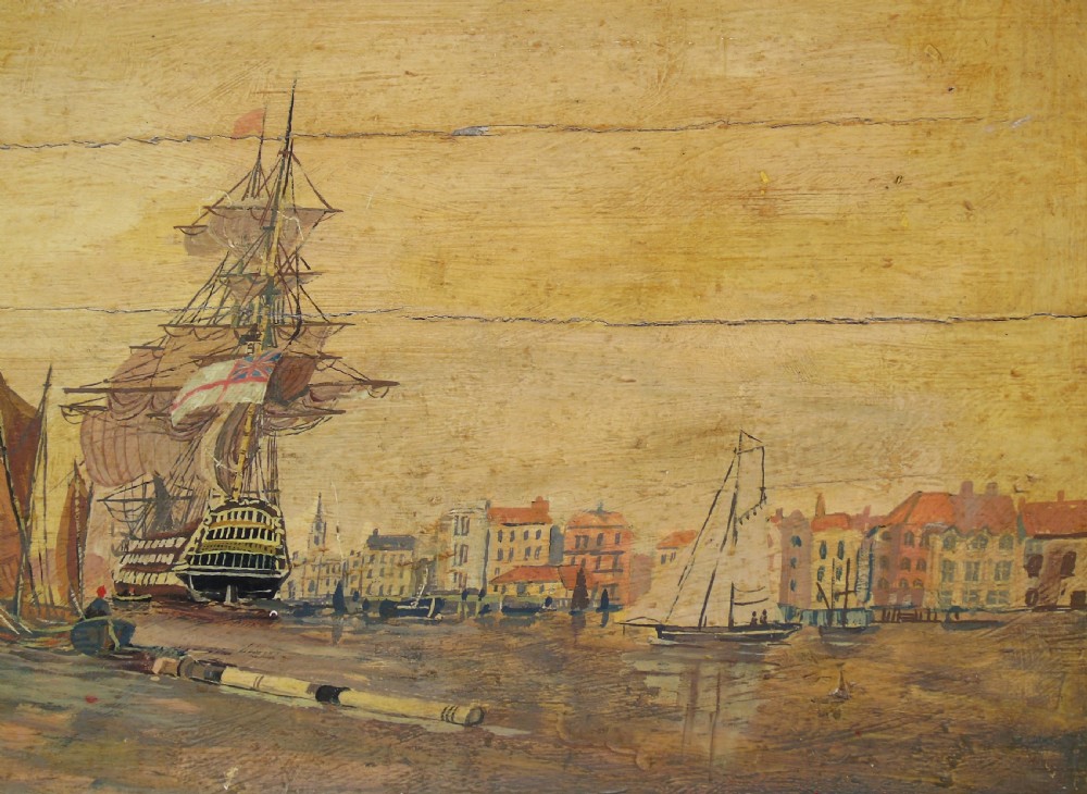 Rare Hand Painted Georgian Sea Chest Whaling View V