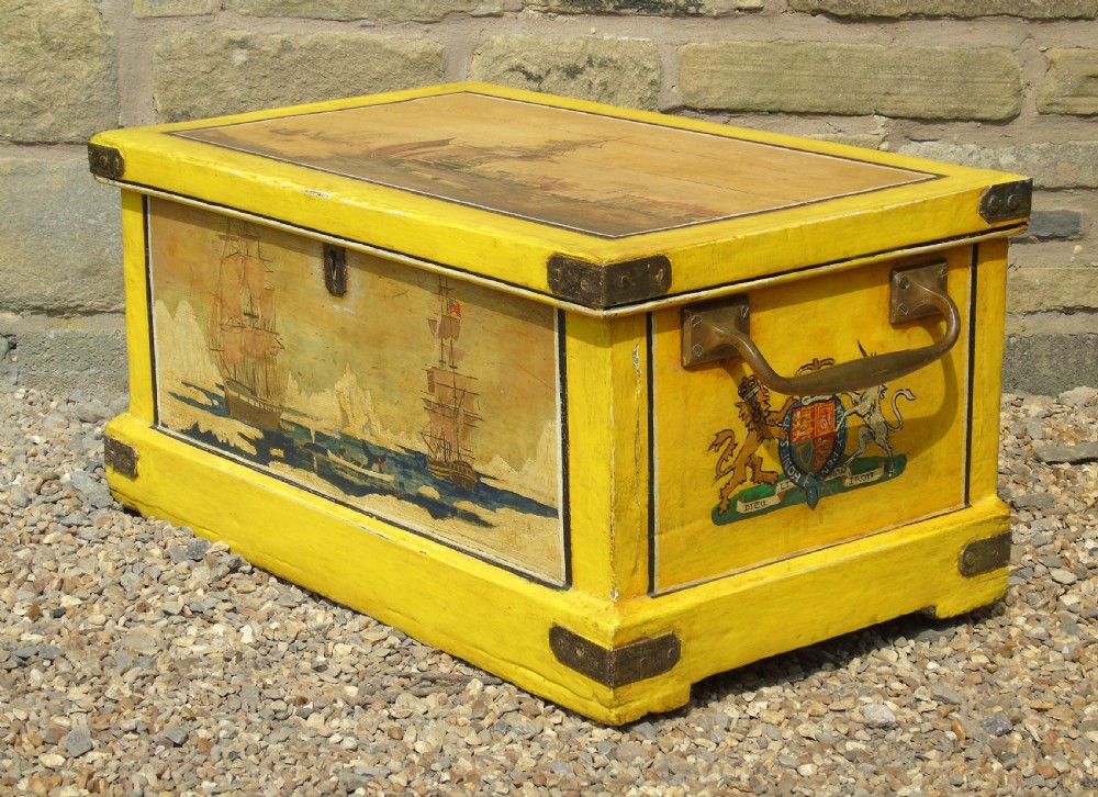 Rare Hand Painted Georgian Sea Chest Whaling View VI