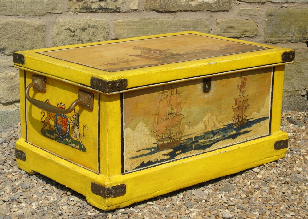Rare Hand Painted Georgian Sea Chest Whaling View VII