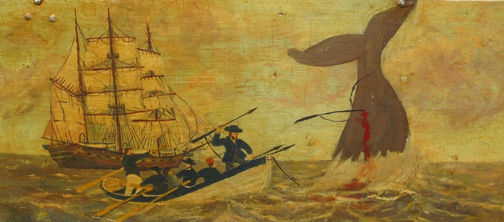 Rare Hand Painted Georgian Sea Chest Whaling View IX