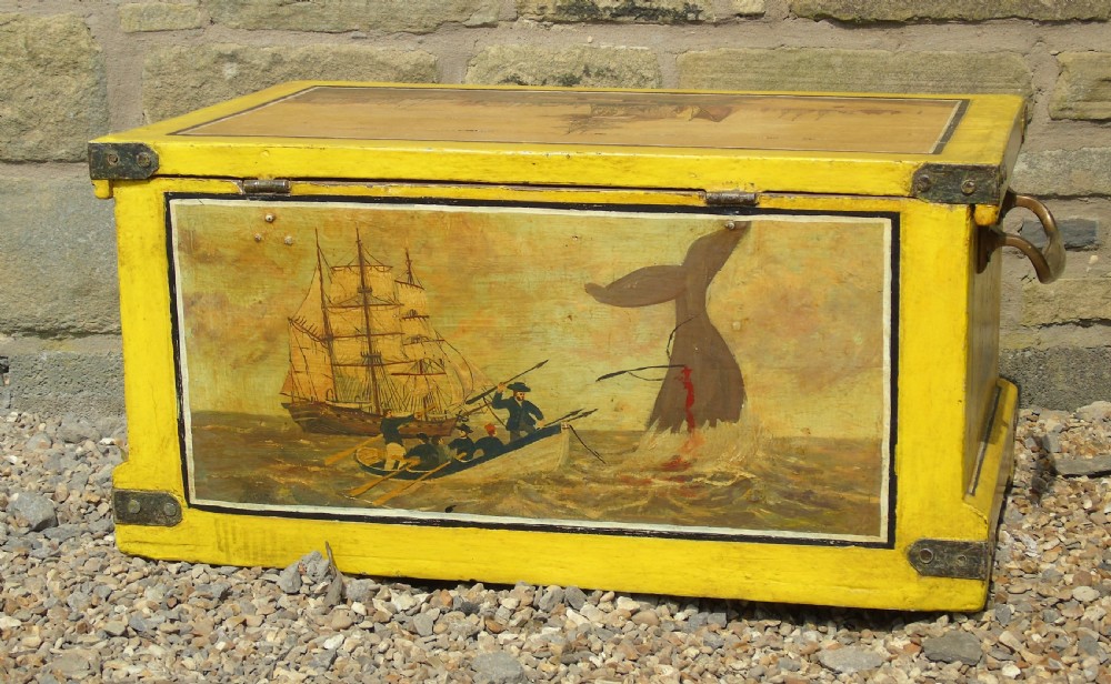 Rare Hand Painted Georgian Sea Chest Whaling View X