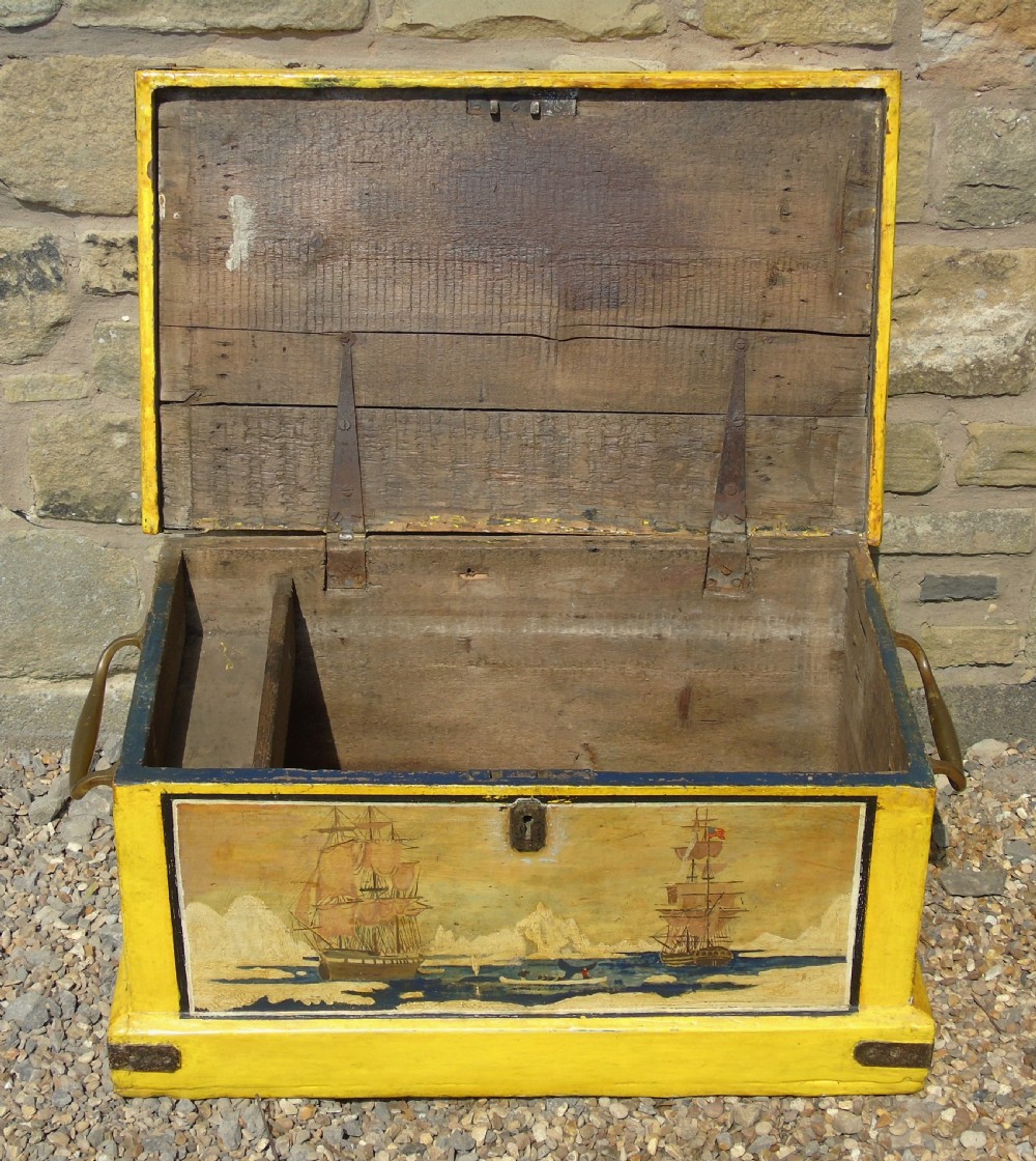 Rare Hand Painted Georgian Sea Chest Whaling View XI