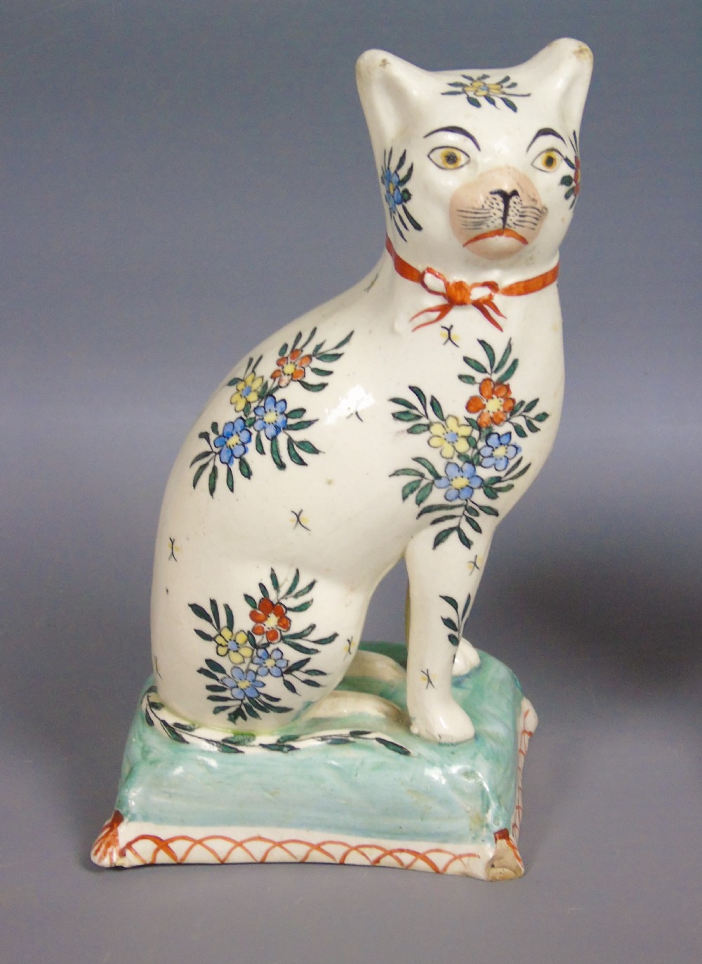 Pretty Pair of Early Victorian Staffordshire Cats on Cushions View III