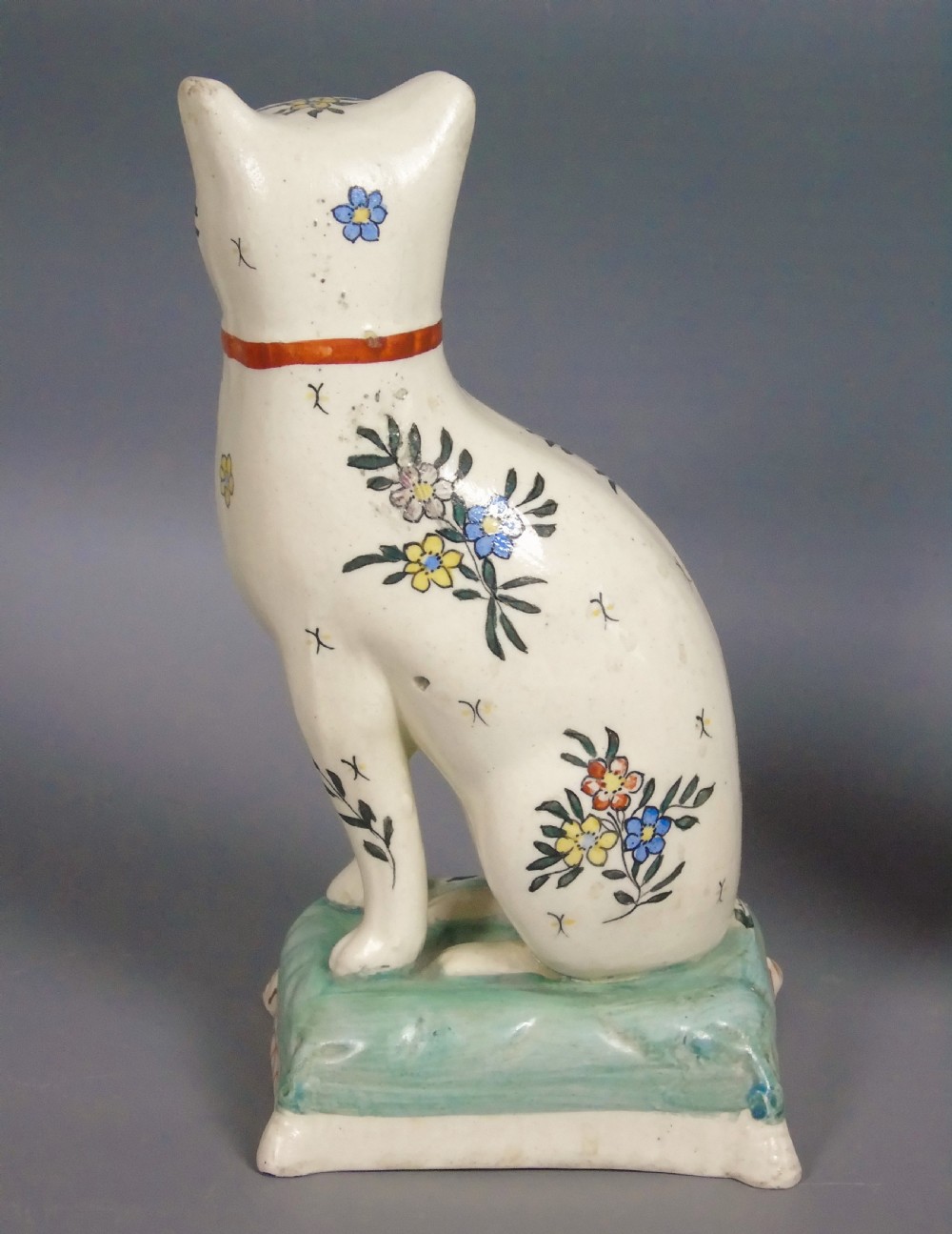 Pretty Pair of Early Victorian Staffordshire Cats on Cushions View V