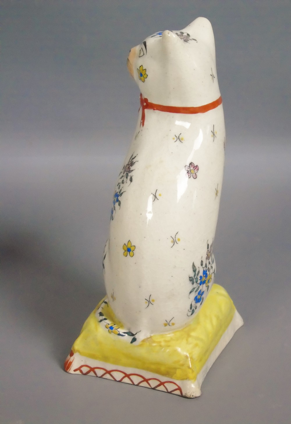 Pretty Pair of Early Victorian Staffordshire Cats on Cushions View VI