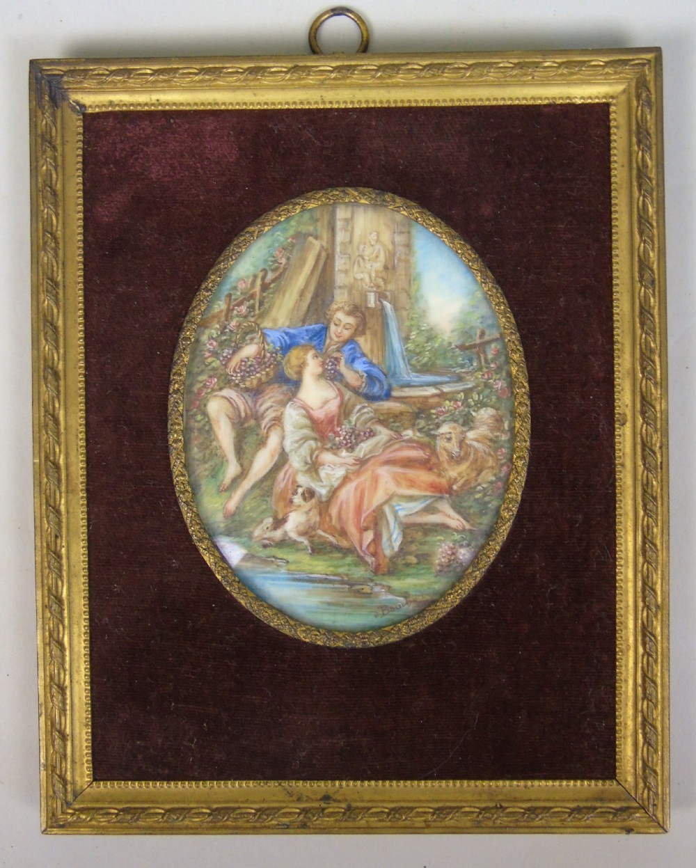Beautiful Miniature Painting After Boucher Courting Couple