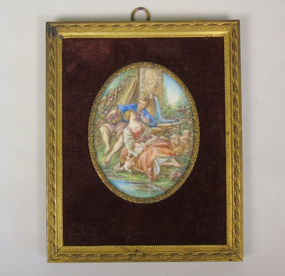 Beautiful Miniature Painting After Boucher Courting Couple View III