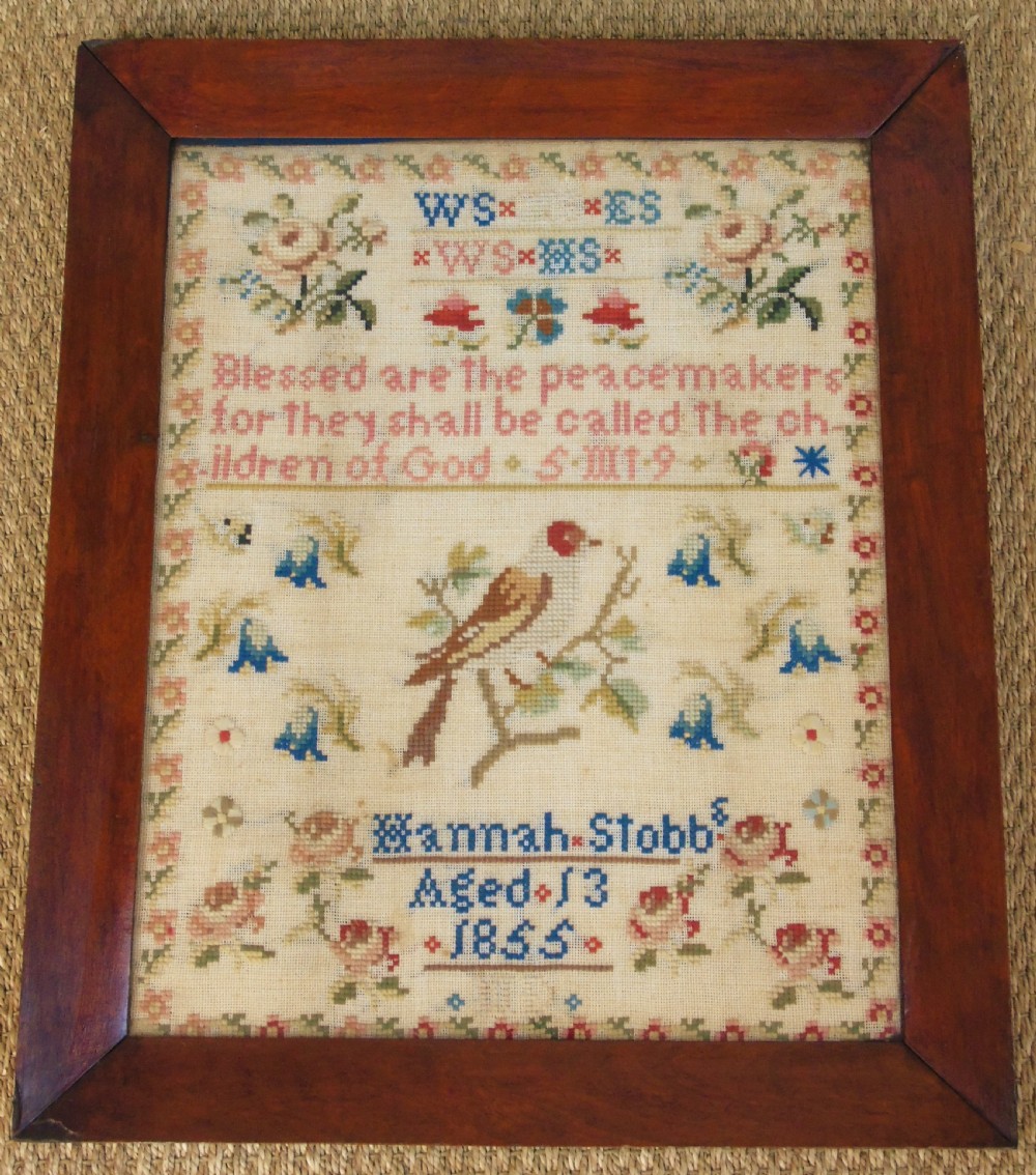 Antique Needlework Sampler Hannah Stobbs 1855