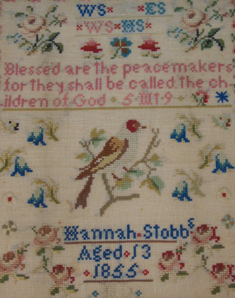Antique Needlework Sampler Hannah Stobbs 1855 View II