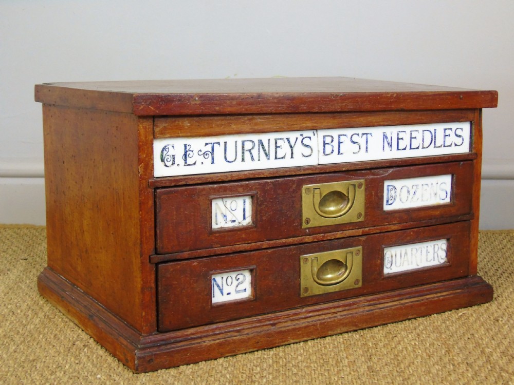 Antique Mahogany Counter Top Turneys Needle Box Haberdashery View II