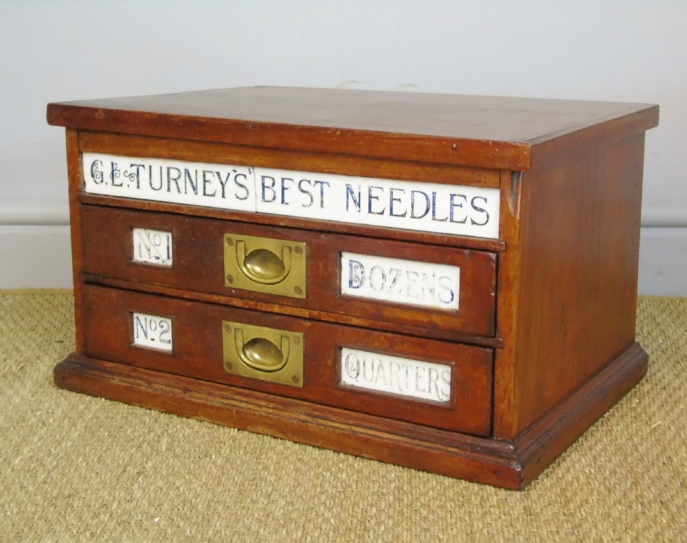 Antique Mahogany Counter Top Turneys Needle Box Haberdashery View III
