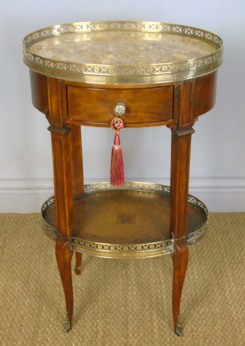 Good Quality French Walnut Oval Marble Top Table View III