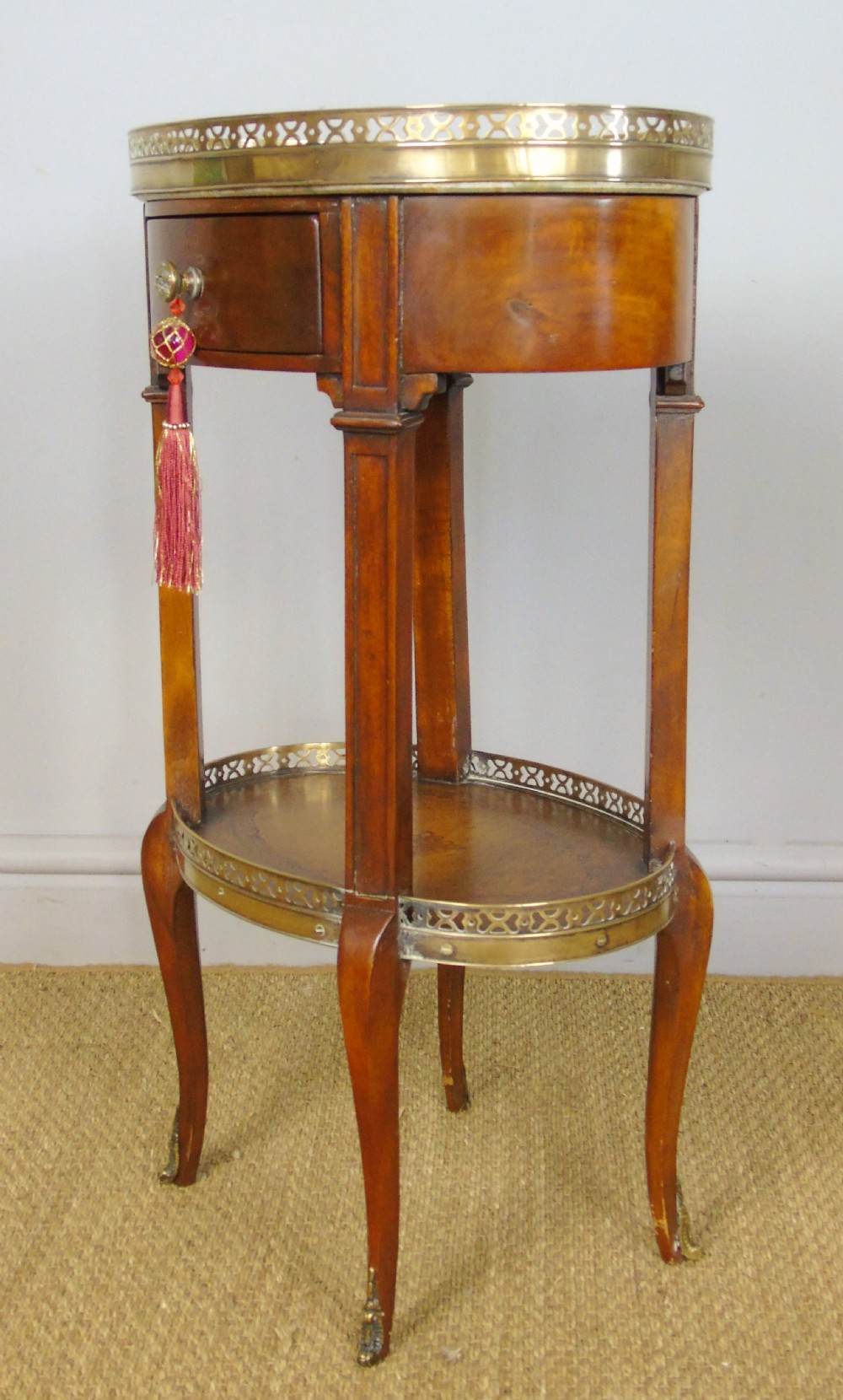 Good Quality French Walnut Oval Marble Top Table View IV