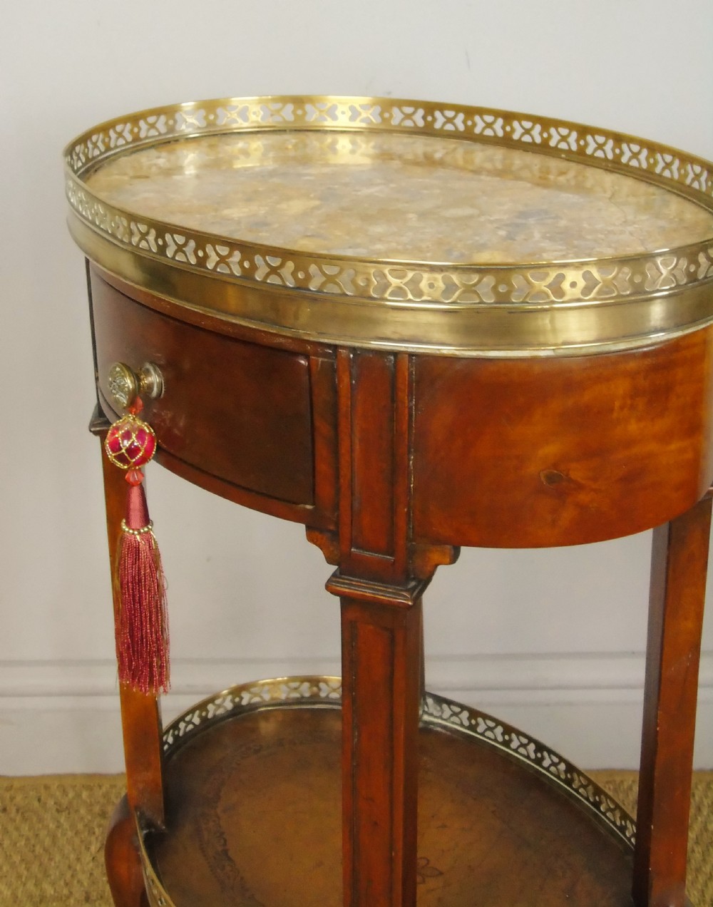 Good Quality French Walnut Oval Marble Top Table View V