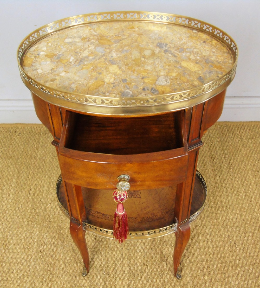 Good Quality French Walnut Oval Marble Top Table View X