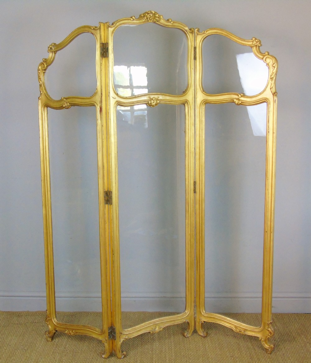 French Gilt Rococo Three Fold Glazed Screen