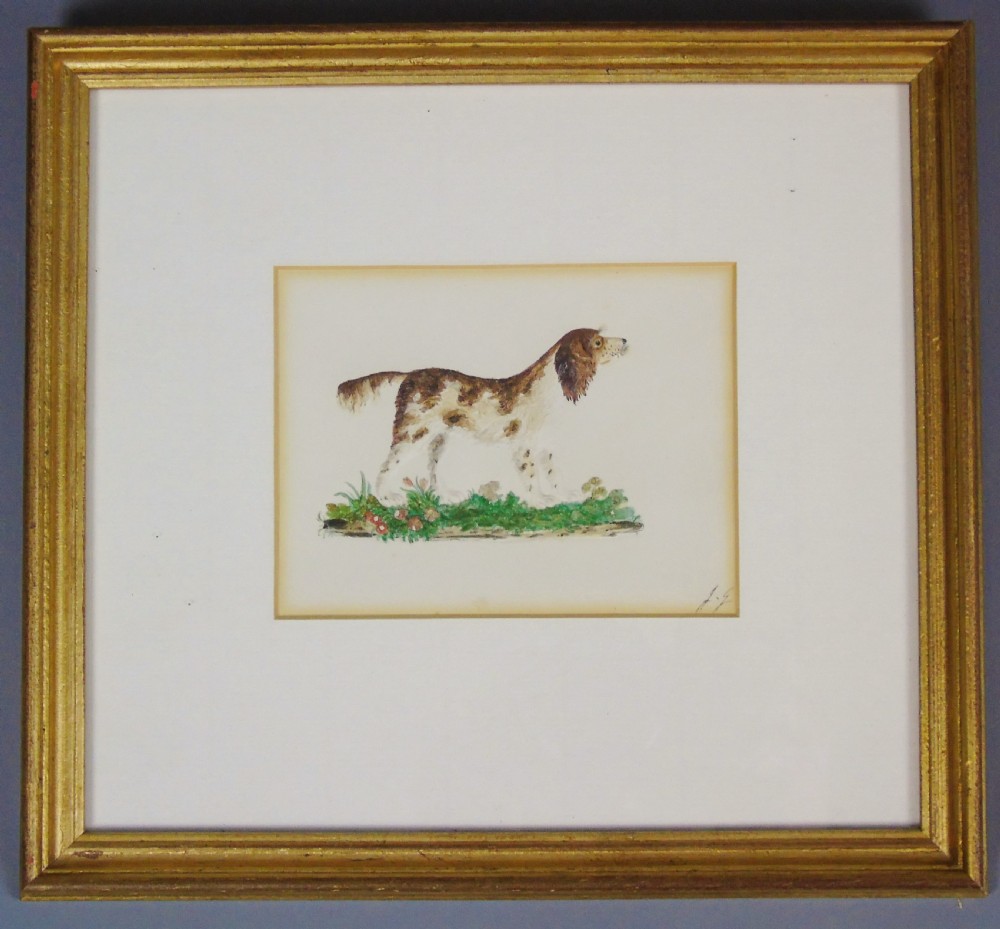 Charming Antique Watercolour of Spaniel Embossed