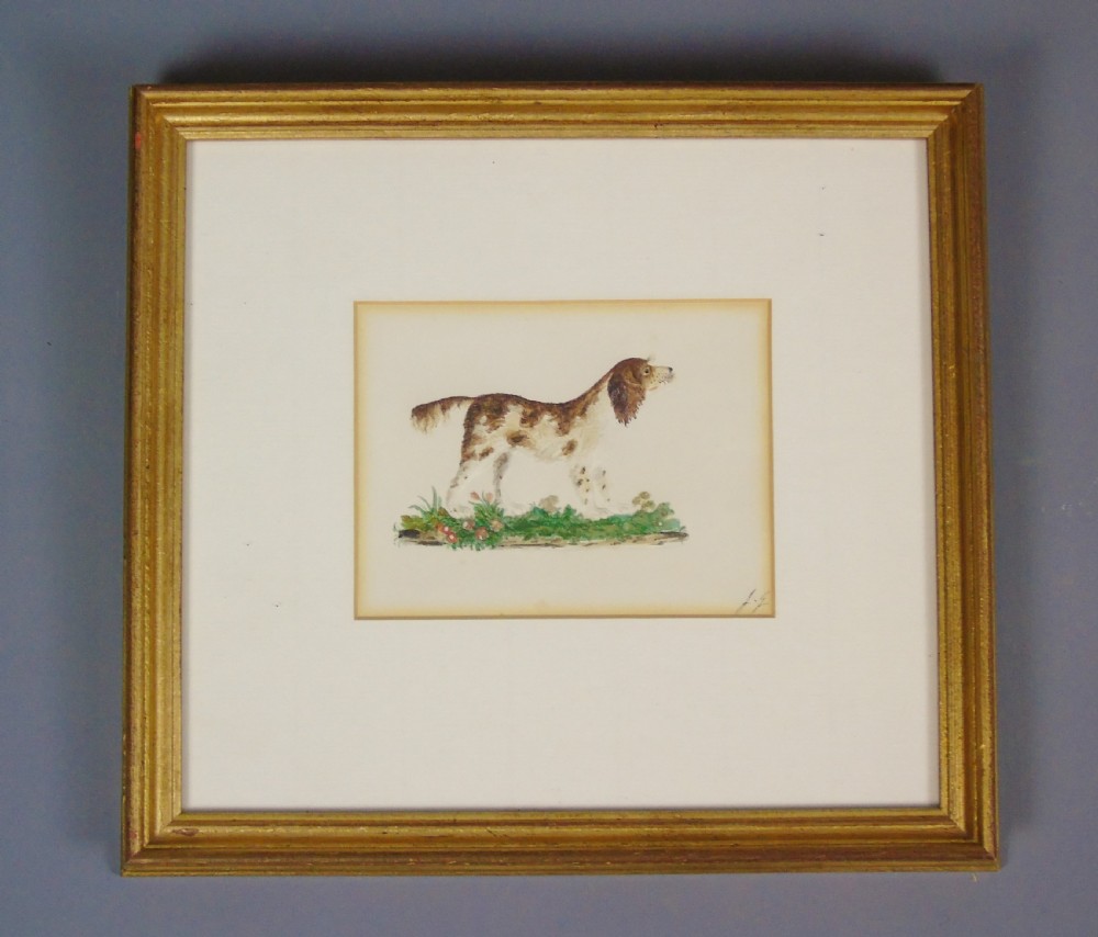Charming Antique Watercolour of Spaniel Embossed View II