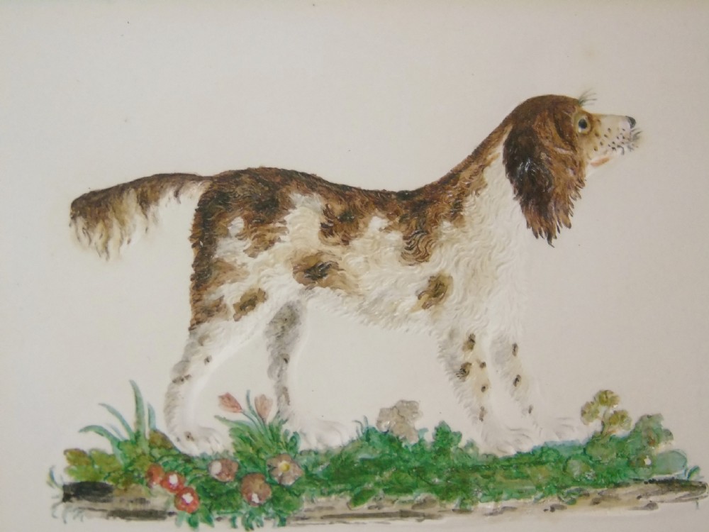 Charming Antique Watercolour of Spaniel Embossed View IV