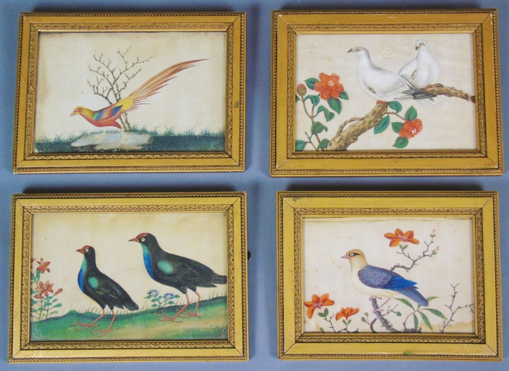 Set of Four Chinese Pith Paintings 19th Century Birds View II