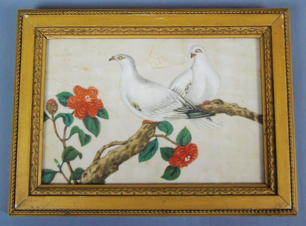 Set of Four Chinese Pith Paintings 19th Century Birds View VII
