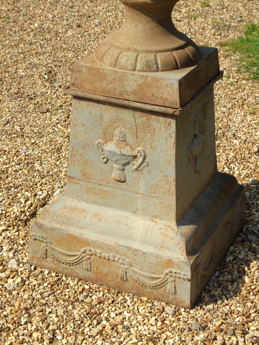 Fine Pair of Large 19th Century Campana Urns on Stands Garden Cast Iron View IX