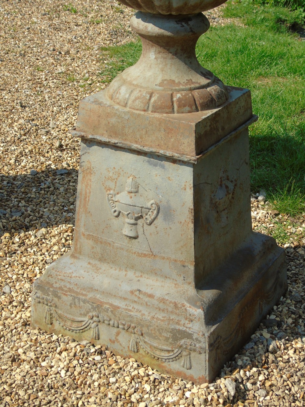 Fine Pair of Large 19th Century Campana Urns on Stands Garden Cast Iron View XI