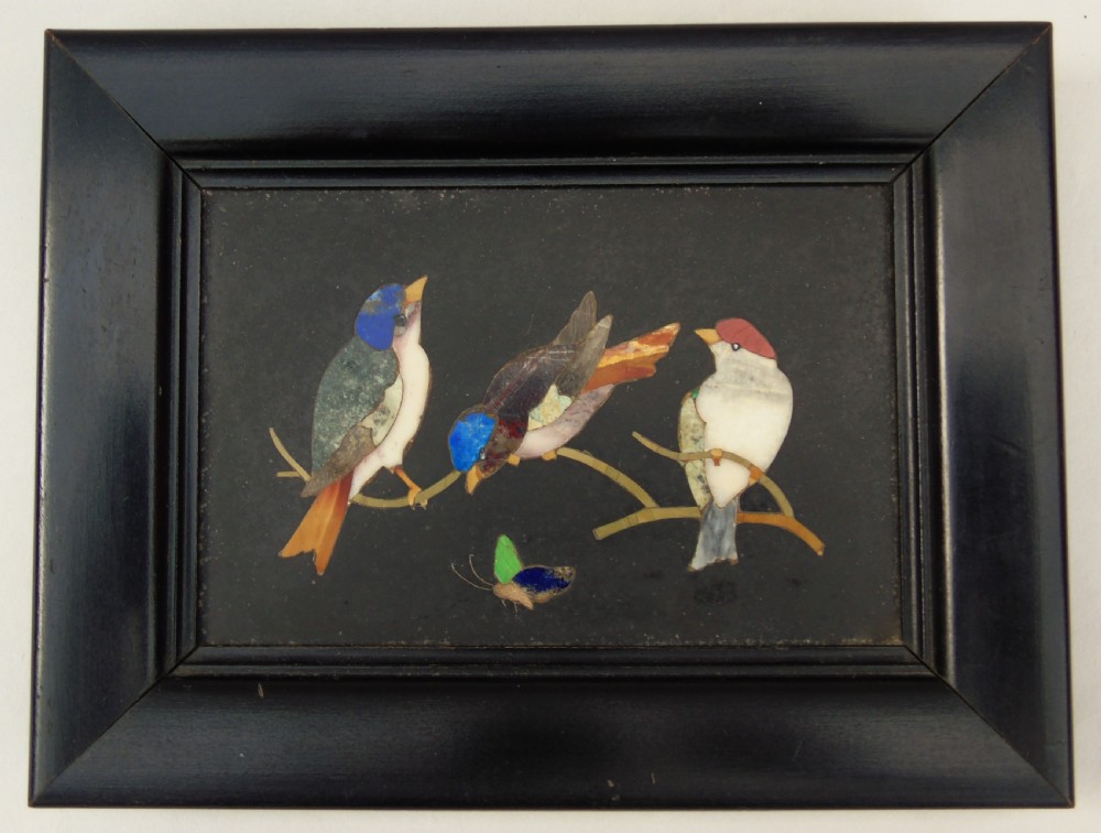 Antique Italian Pietra Dura Marble Panel Birds