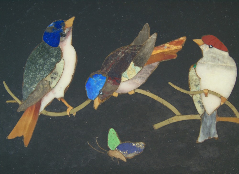 Antique Italian Pietra Dura Marble Panel Birds View IV