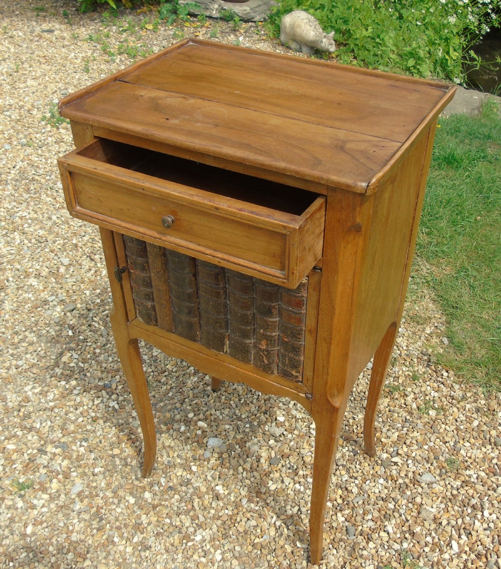 Antique French Fruitwood Bedside Cabinet Leather Book Fronts View III