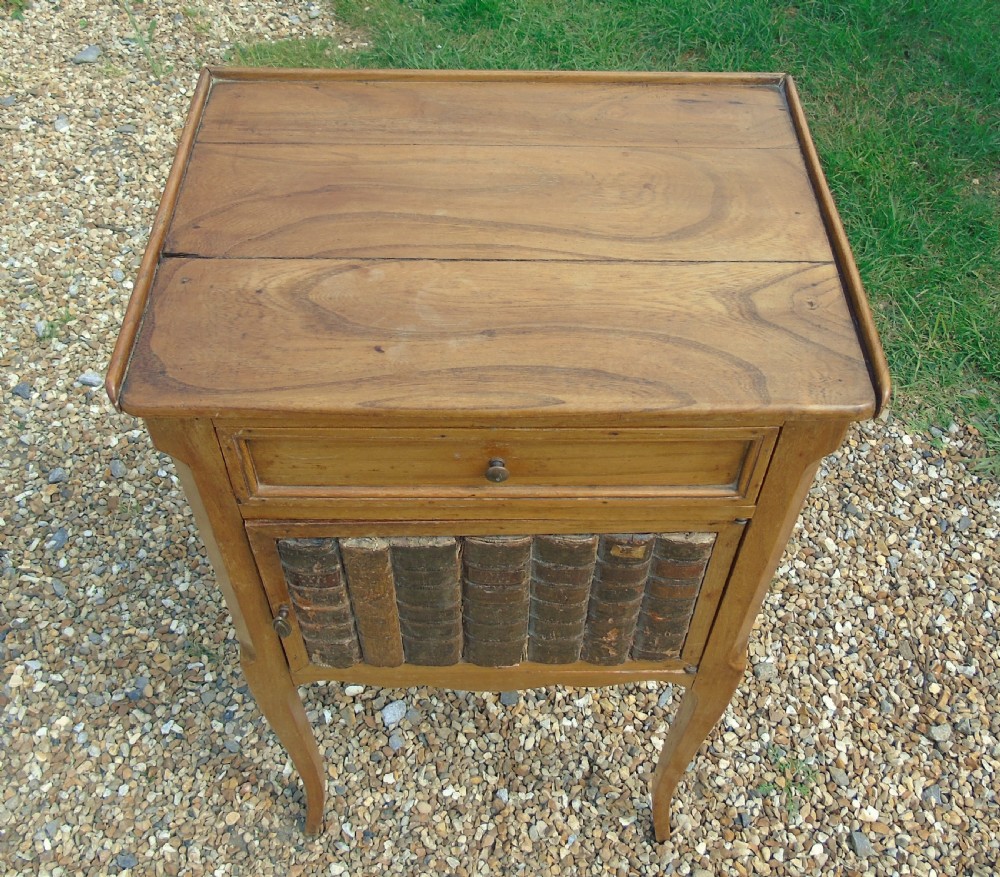 Antique French Fruitwood Bedside Cabinet Leather Book Fronts View VII