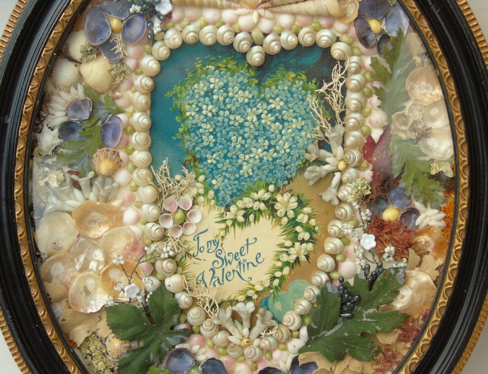 Pretty Antique Folk Art Shellwork Valentines View II