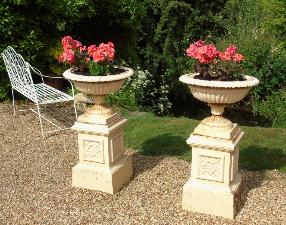 Good Pair of Victorian Campana Garden Urns on Stands View II