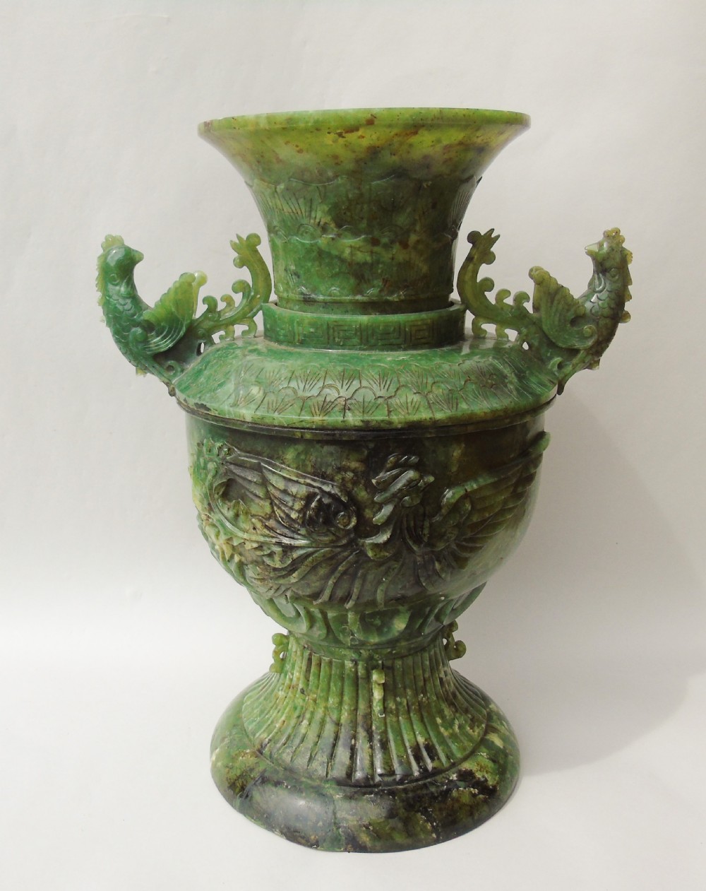 Stunning 19th Century Chinese Carved Hardstone Phoenix Vase
