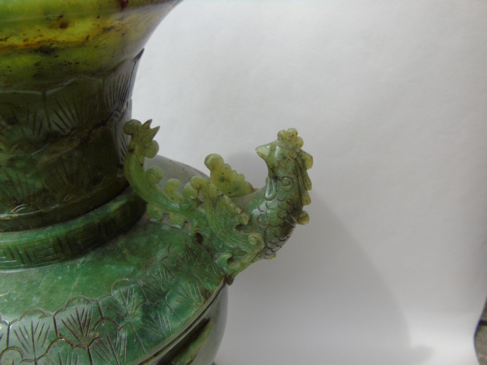Stunning 19th Century Chinese Carved Hardstone Phoenix Vase View II