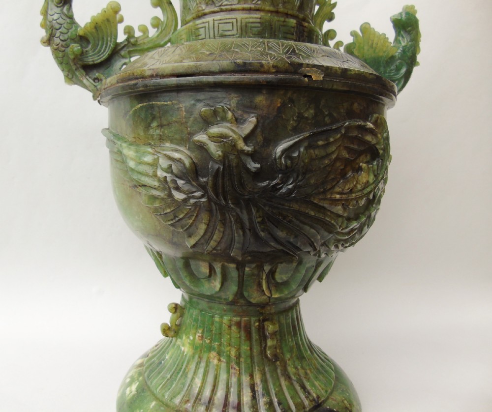 Stunning 19th Century Chinese Carved Hardstone Phoenix Vase View V