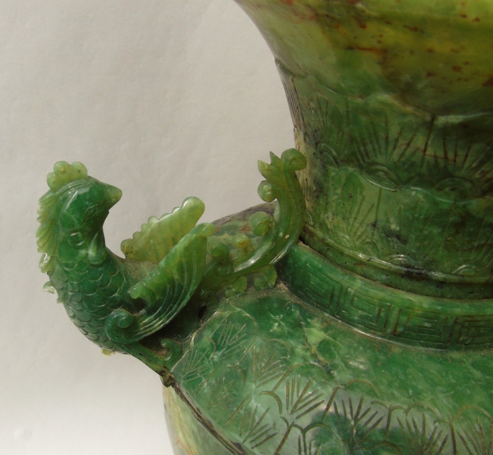 Stunning 19th Century Chinese Carved Hardstone Phoenix Vase View VI