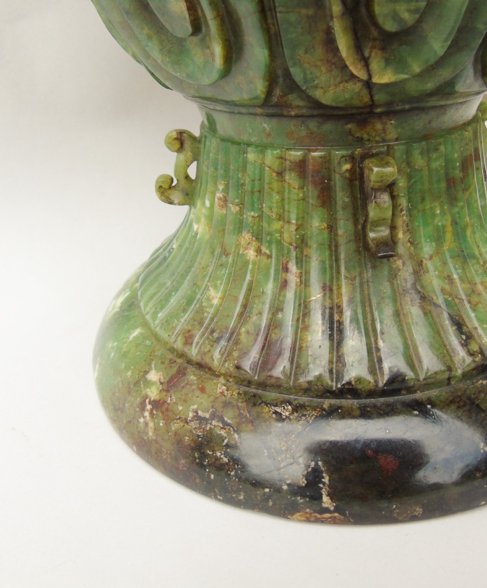 Stunning 19th Century Chinese Carved Hardstone Phoenix Vase View VIII