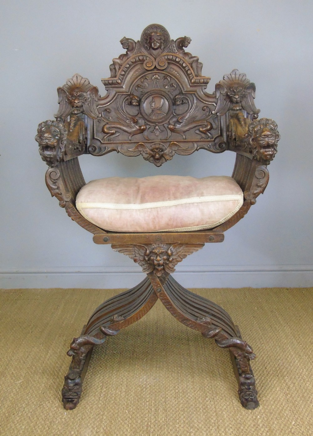 Outstanding Italian Walnut Savonarola Chair