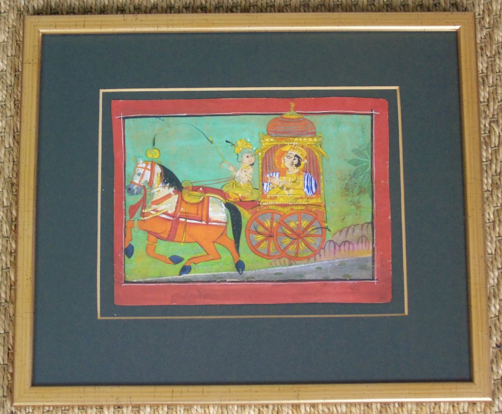 Charming 18th Century Indian Watercolour Prince in Carriage